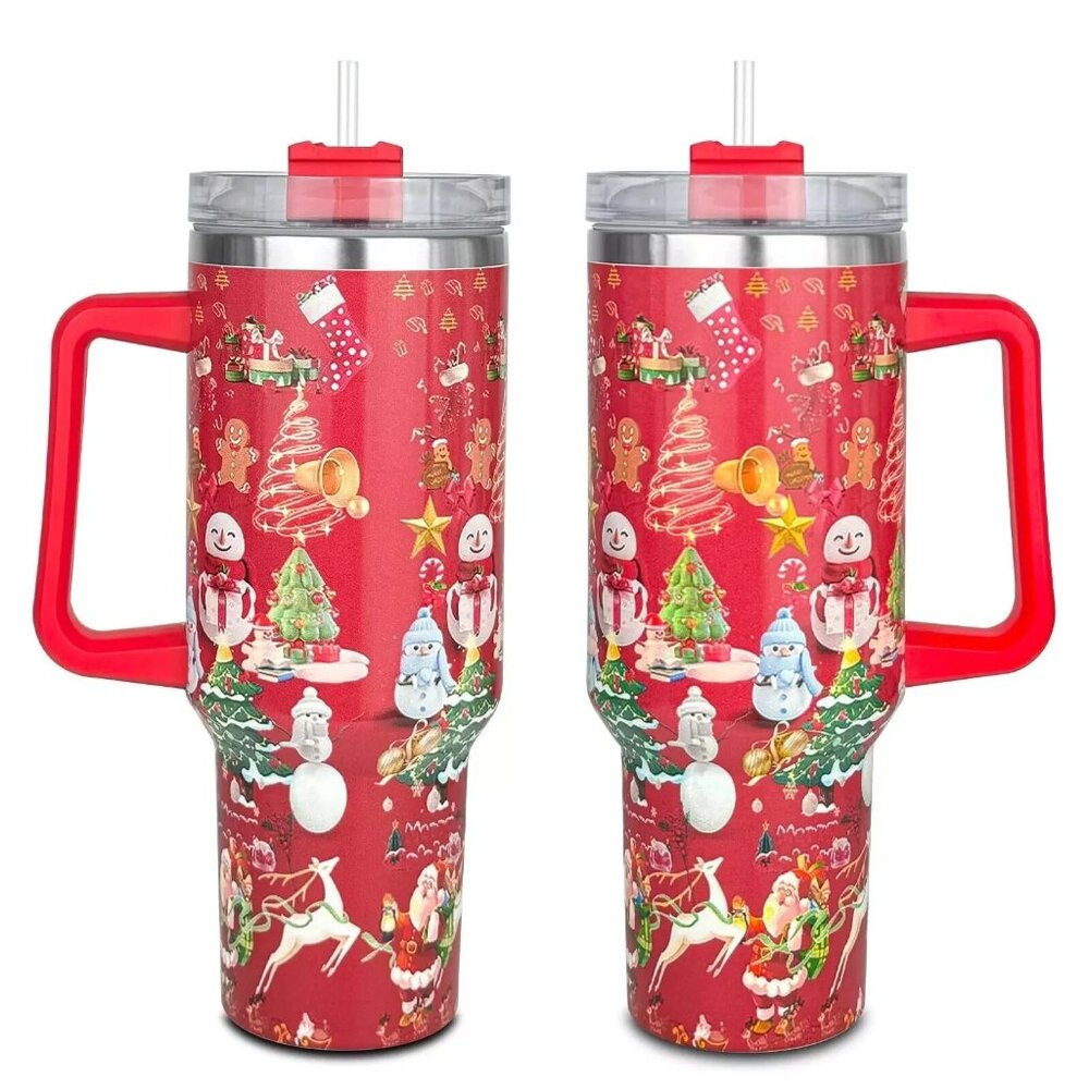 Christmas Tumbler with Handle and Straw, Stainless Steel Tumbler 40oz